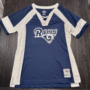 Los Angeles Rams Majestic Navy and White Lace-Up Athletic Jersey Top